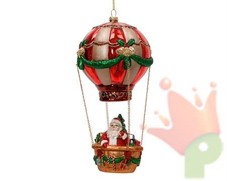 PENDENTE IN VETRO MONGOLFIERA CON BABBO NATALE 24CM