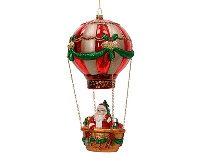 PENDENTE IN VETRO MONGOLFIERA CON BABBO NATALE 24CM