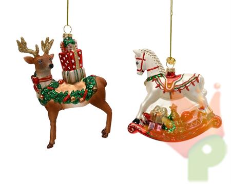 PENDENTE IN VETRO ANIMALI CON PACCHI REGALO 15CM 2ASS