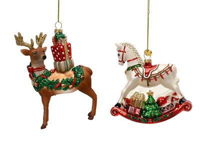 PENDENTE IN VETRO ANIMALI CON PACCHI REGALO 15CM 2ASS
