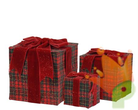 SCATOLE REGALO A QUADRETTI CON FIOCCO VELLUTO ROSSO 20X22CM 3PZ