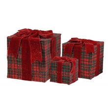 SCATOLE REGALO A QUADRETTI CON FIOCCO VELLUTO ROSSO 20X22CM 3PZ