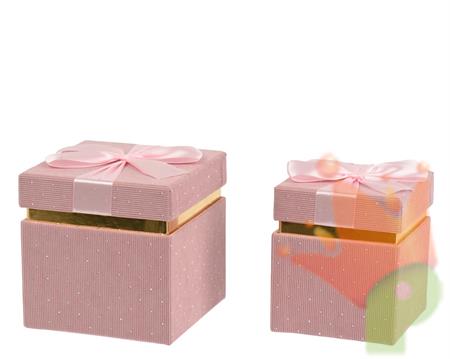 SCATOLE IN VELLUTO CON PERLINE FIOCCO ROSA 15,5X15,5X15,5CM 2PZ