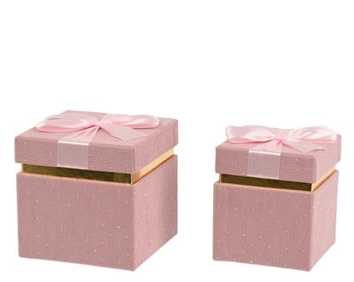 SCATOLE IN VELLUTO CON PERLINE FIOCCO ROSA 15,5X15,5X15,5CM 2PZ