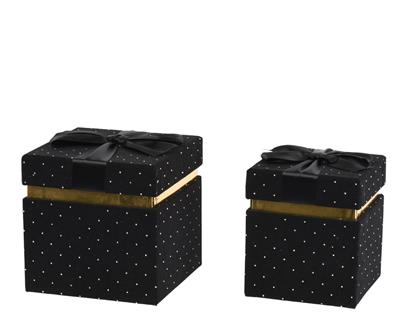 SCATOLE IN VELLUTO CON PERLINE FIOCCO NERO 15,5X15,5X15,5CM 2PZ