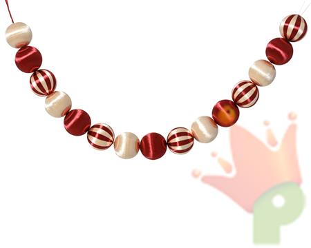 GHIRLANDA DI PALLINE IN RASO BIANCO/ROSSO 120CM