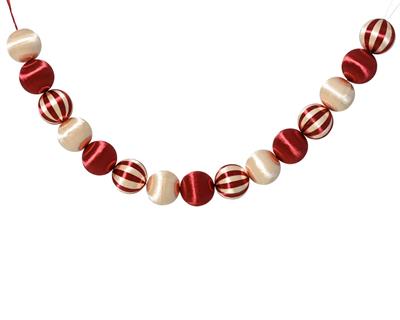 GHIRLANDA DI PALLINE IN RASO BIANCO/ROSSO 120CM
