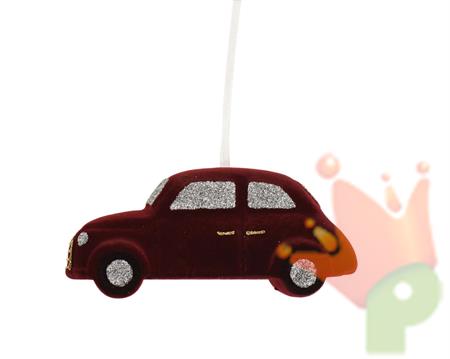 PENDENTE AUTOMOBILE IN VELLUTO ROSSO GLITTERATO 14,5X6,5CM