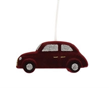 PENDENTE AUTOMOBILE IN VELLUTO ROSSO GLITTERATO 14,5X6,5CM