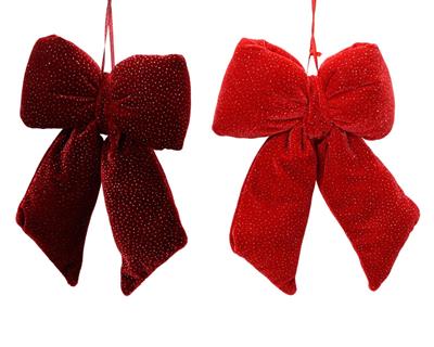 FIOCCO IN VELLUTO ROSSO GLITTERATO 40CM 2ASS