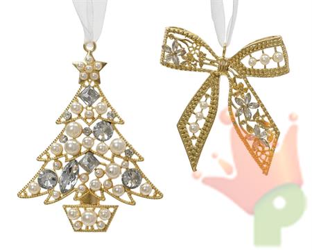 PENDENTE ALBERO/FIOCCO ORO CON PERLINE 9,5CM 2ASS
