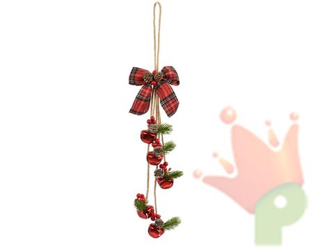 FIOCCO SCOZZESE CON PIGNE E CAMPANELLE ROSSE 34CM