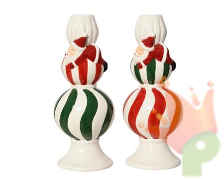 PORTACANDELA IN DOLOMITE CON BABBO NATALE ROSSO/VERDE 20,8CM