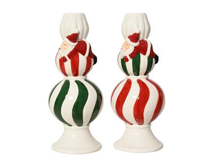 PORTACANDELA IN DOLOMITE CON BABBO NATALE ROSSO/VERDE 20,8CM