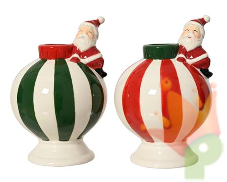 PORTACANDELA IN DOLOMITE CON BABBO NATALE ROSSO/VERDE 13,2CM