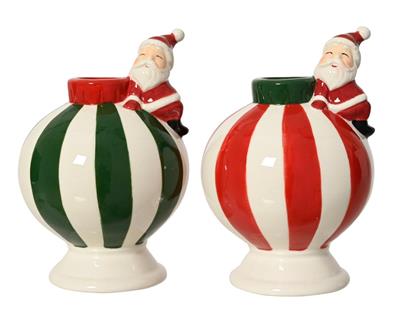 PORTACANDELA IN DOLOMITE CON BABBO NATALE ROSSO/VERDE 13,2CM