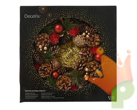 GHIRLANDA FUORIPORTA CON PIGNE GLITTERATO ORO 33CM