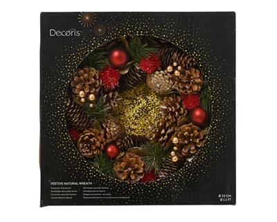 GHIRLANDA FUORIPORTA CON PIGNE GLITTERATO ORO 33CM