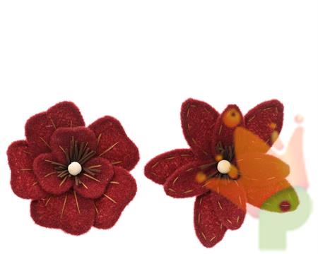 FIORE CON CLIP IN VELLUTO ROSSO 20CM 2ASS