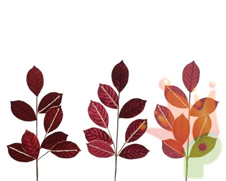 RAMO FOGLIE IN VELLUTO ROSSO CON RIFINITURE ORO 69CM 3ASS