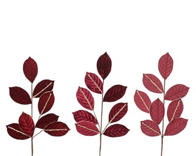 RAMO FOGLIE IN VELLUTO ROSSO CON RIFINITURE ORO 69CM 3ASS