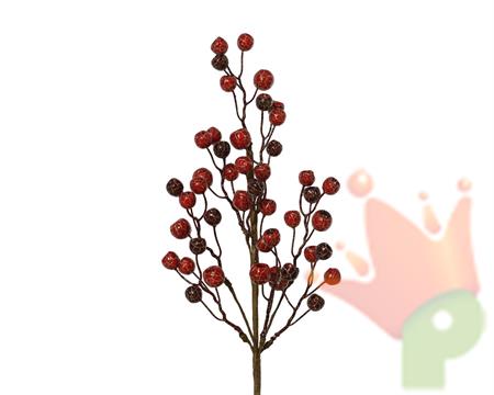 RAMO CON BACCHE ROSSO CON VENATURE ORO 60CM