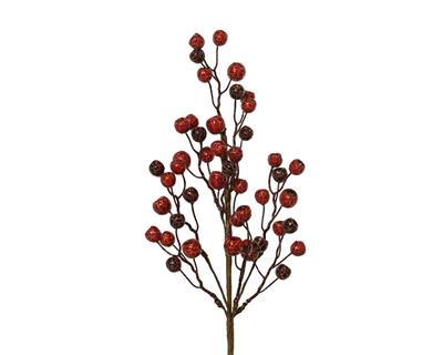 RAMO CON BACCHE ROSSO CON VENATURE ORO 60CM