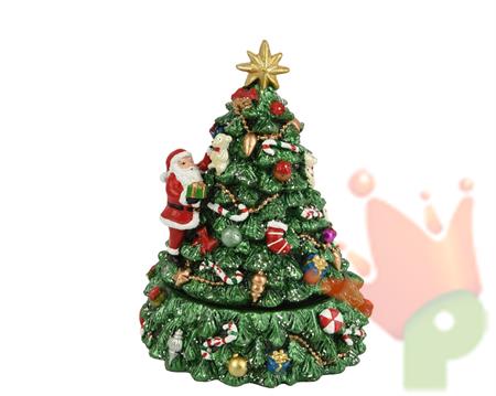ALBERO CON FIGURE NATALIZIE CON MUSICA VERDE GLITTERATO 16CM