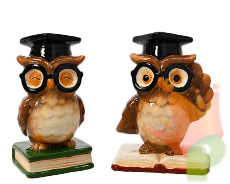 GUFO IN TERRACOTTA CON LIBRO 35CM 2ASS