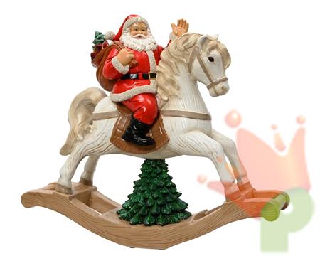 BABBO NATALE CON CAVALLO A DONDOLO 50CM