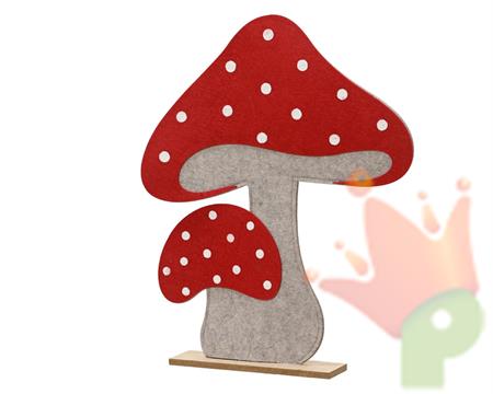FUNGHI CON PALLINI BIANCHI IN FELTRO CON BASE 48CM