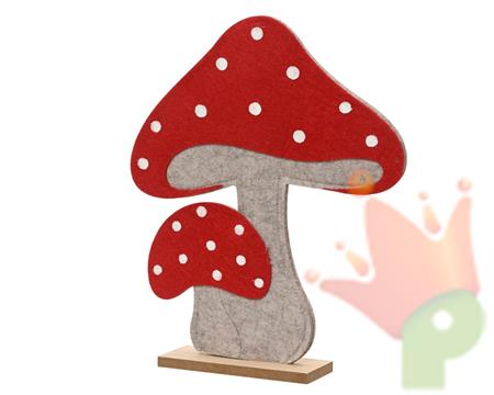 FUNGHI CON PALLINI BIANCHI IN FELTRO CON BASE 29,5CM