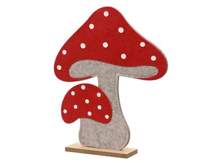 FUNGHI CON PALLINI BIANCHI IN FELTRO CON BASE 29,5CM