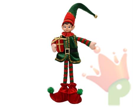 ELFO CON PACCO REGALO IN PIEDI ROSSO/VERDE 39CM