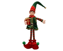 ELFO CON PACCO REGALO IN PIEDI ROSSO/VERDE 39CM