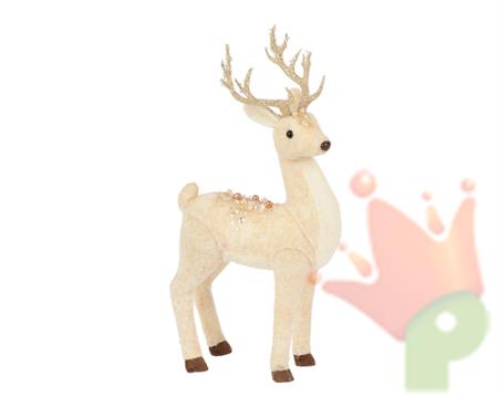 RENNA IN FELTRO CON PERLINE BEIGE 9X17X38CM
