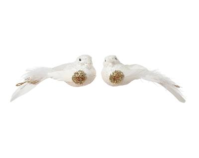 UCCELLINO CON CODA BIANCO GLITTERATO ORO 12X4,5X4CM 2ASS