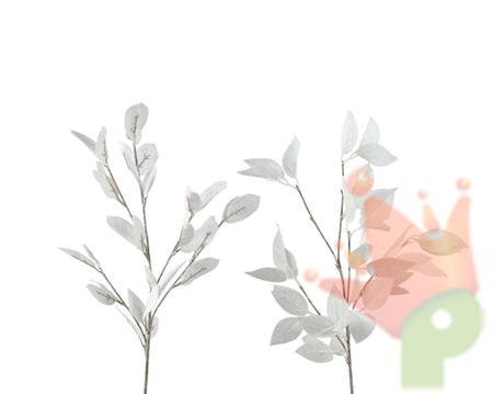 RAMO CON FOGLIE BIANCO GLITTERATO 85CM