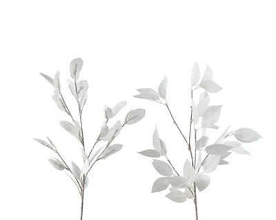RAMO CON FOGLIE BIANCO GLITTERATO 85CM