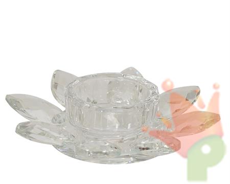 PORTACANDELA IN VETRO FIORE DI LOTO TRASPARENTE 12CM
