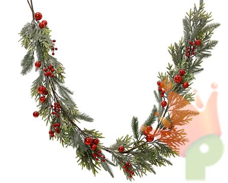 GHIRLANDA CON PALLINE E BACCHE ROSSE 180CM