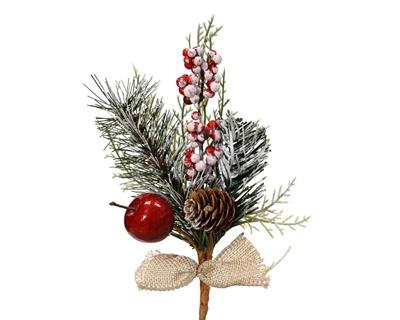 RAMO CON BACCHE ROSSE E FIOCCO 20CM
