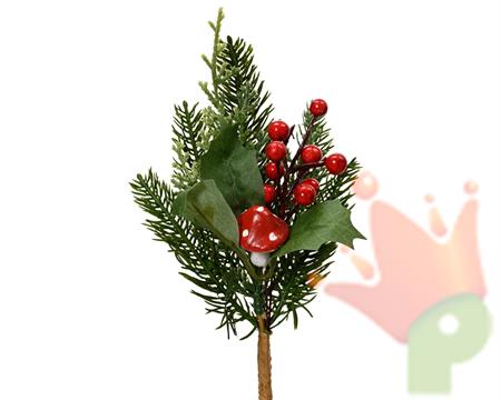 RAMO CON FUNGO E BACCHE ROSSE 20CM