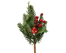 RAMO CON FUNGO E BACCHE ROSSE 20CM