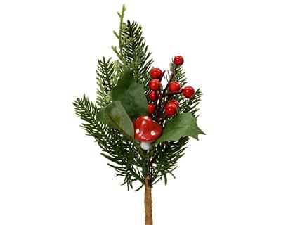 RAMO CON FUNGO E BACCHE ROSSE 20CM