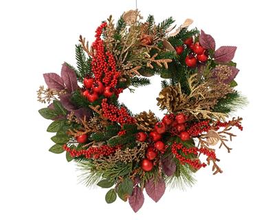 GHIRLANDA FUORIPORTA CON DECORAZIONI ROSSO/ORO 40CM