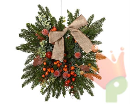 GHIRLANDA FUORIPORTA CON FIOCCO E BACCHE ARANCIONI 45CM