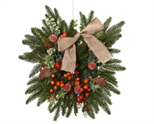 GHIRLANDA FUORIPORTA CON FIOCCO E BACCHE ARANCIONI 45CM