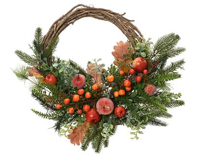 GHIRLANDA FUORIPORTA CON MELE E BACCHE 40CM
