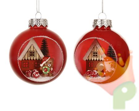 PALLINA DI NATALE CON DECORAZIONE INTERNA NATALIZIA 8CM 2ASS